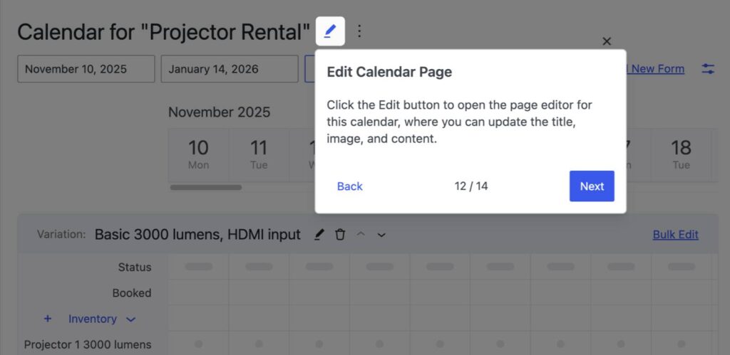 Kalender-Seite-Schnittstelle bearbeiten