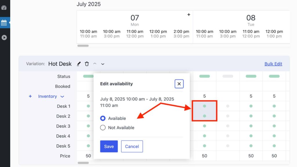 Verfügbarkeit direkt aktualisieren