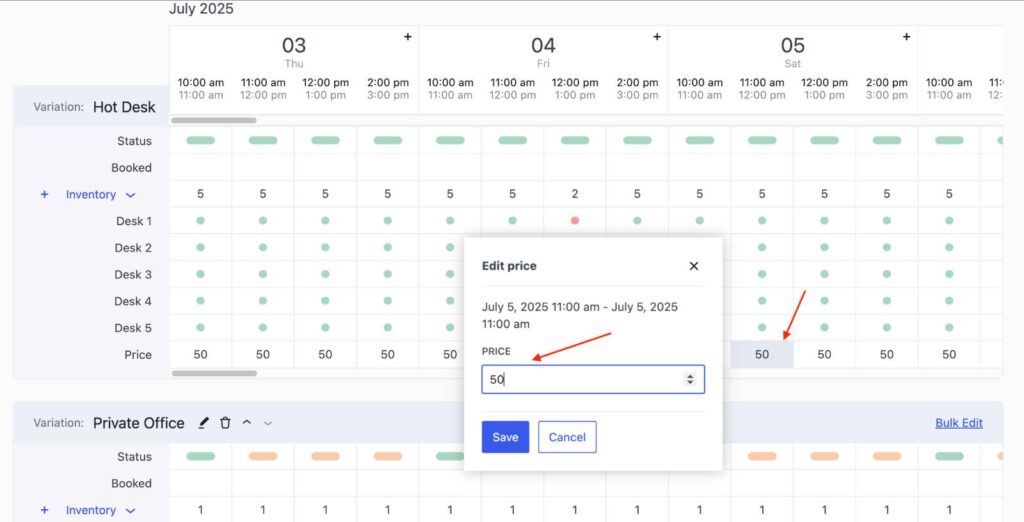 Aktualisieren Sie den Preis im Kalender